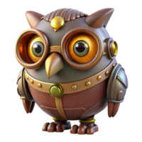 sought-after creative Steampunk mechanical owl with glowing eyes and rotating head. NO BACKGROUND with Transparent Background. high resolution png