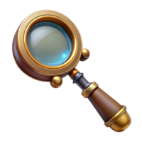 whimsical sumptuous Steampunk magnifying glass with a brass handle and a magnifying lens. NO BACKGROUND with Transparent Background. original png