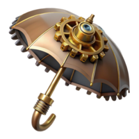 playful pristine Steampunk umbrella with intricate gears and a brass handle. NO BACKGROUND with Transparent Background. premium png