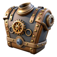 pristine signature Steampunk chest plate with gears, pipes, and metal plating. NO BACKGROUND with Transparent Background. png