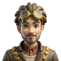 splendid iconic Steampunk character portrait with intricate details and clockwork elements. NO BACKGROUND with Transparent Background. png