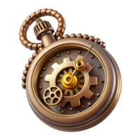 vibrant tranquil rustic Steampunk pocket watch brooch with Roman numerals and exposed gears. NO BACKGROUND with Transparent Background. original png