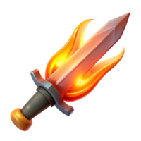 whimsical mesmerizing A single, flaming sword, radiating intense heat. NO BACKGROUND with Transparent Background. impeccable png