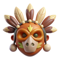 mesmerizing inspired A stylized tribal mask, with feathers and bone accents. NO BACKGROUND with Transparent Background. png