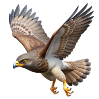 reflective vibrant A hawk in flight, NO BACKGROUND with Transparent Background. museum quality png