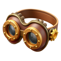 majestic unforgettable Steampunk goggles with intricate brass gears and leather straps. NO BACKGROUND with Transparent Background. png