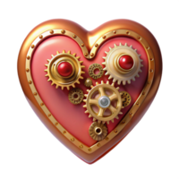 playful striking Steampunk clockwork heart with intricate gears and ruby accents. NO BACKGROUND with Transparent Background. luxury png
