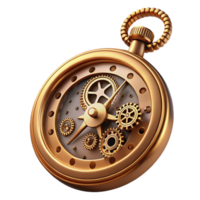 mesmerizing timeless Steampunk pocket watch with exposed gears and Roman numerals. NO BACKGROUND with Transparent Background. png