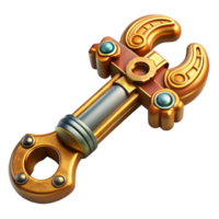 fascinating intense surreal Steampunk wrench with ornate carvings and brass fittings. NO BACKGROUND with Transparent Background. professional png