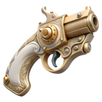 immaculate rare Steampunk pistol with an ivory grip and ornate engravings. NO BACKGROUND with Transparent Background. png