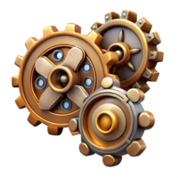 spectacular remarkable Steampunk gear set with various sizes and intricate tooth patterns. NO BACKGROUND with Transparent Background. png