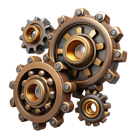 quintessential nordic Steampunk gear set with various sizes and intricate tooth patterns. NO BACKGROUND with Transparent Background. fine detail png