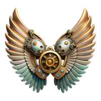 striking surreal Steampunk wings made of intricate clockwork mechanisms and feathered accents. NO BACKGROUND with Transparent Background. fine detail png