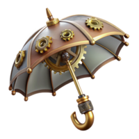 remarkable elegant Steampunk umbrella with intricate gear mechanisms and a brass handle. NO BACKGROUND with Transparent Background. perfect clarity png