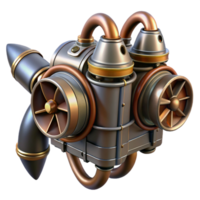 sumptuous geometric Steampunk jetpack with miniature turbines and copper piping. NO BACKGROUND with Transparent Background. original png