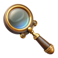 unforgettable geometric Steampunk magnifying glass with an ornate brass handle and a magnifying lens. NO BACKGROUND with Transparent Background. high quality png