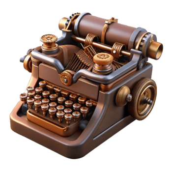 fascinating inspired Steampunk typewriter with exposed keys and intricate mechanical components. NO BACKGROUND with Transparent Background. png