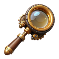 tranquil breathtaking Steampunk magnifying glass with an ornate brass handle and a magnifying lens. NO BACKGROUND with Transparent Background. high resolution png