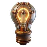 vibrant celebrated Steampunk lightbulb with exposed filaments and intricate wiring. NO BACKGROUND with Transparent Background. png
