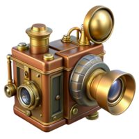 quintessential retro Steampunk camera with brass lenses and bellows. NO BACKGROUND with Transparent Background. high quality png