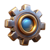 joyful gorgeous Steampunk gear icon with intricate tooth patterns and a metallic sheen. NO BACKGROUND with Transparent Background. flawless png