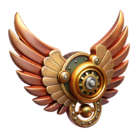 passionate impressive Steampunk wing icon with intricate clockwork mechanisms and feathered details. NO BACKGROUND with Transparent Background. studio quality png