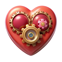 sumptuous sought-after Steampunk heart icon with intricate gears and ruby accents. NO BACKGROUND with Transparent Background. png