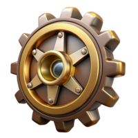 iconic baroque Steampunk cogwheel with intricate tooth patterns and a brass finish. NO BACKGROUND with Transparent Background. studio quality png