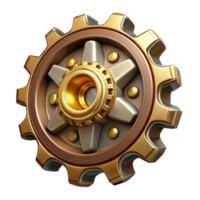 tranquil striking Steampunk cogwheel with intricate tooth patterns and a brass finish. NO BACKGROUND with Transparent Background. masterfully captured png