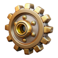 whimsical elegant Steampunk cogwheel with intricate tooth patterns and a brass finish. NO BACKGROUND with Transparent Background. sharp png