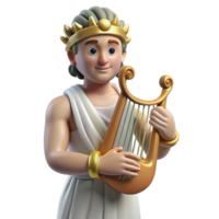 tranquil alluring Apollo, God of Music and Light, holding lyre, NO BACKGROUND with Transparent Background. high resolution png