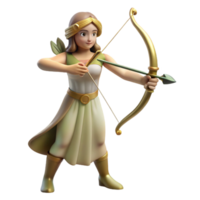 timeless victorian Artemis, Goddess of the Hunt, with bow and arrow, NO BACKGROUND with Transparent Background. expertly shot png