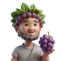 glorious exemplary Dionysus, God of Wine, holding grapes, NO BACKGROUND with Transparent Background. png