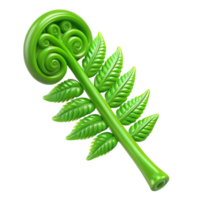 reflective serene Green fern frond, unfurling NO BACKGROUND with Transparent Background. authentic png