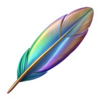 playful majestic A single, stylized feather with iridescent colors. NO BACKGROUND with Transparent Background. high quality png