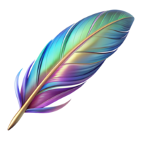 tranquil glorious A single, stylized feather with iridescent colors. NO BACKGROUND with Transparent Background. flawless png