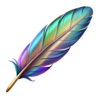 immaculate whimsical organic A single, stylized feather with iridescent colors. NO BACKGROUND with Transparent Background. 8K png