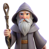 magnificent exceptional A wise old wizard with a long white beard and staff, NO BACKGROUND with Transparent Background. png