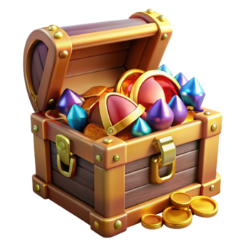 misterioso linda uma Tesouro peito transbordante com ouro moedas e jóias, não fundo com transparente fundo. bem detalhe png