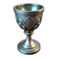 intense dazzling A single, ornate silver chalice with glowing runes, NO BACKGROUND with Transparent Background. artisan png