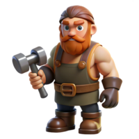 quintessential creative A muscular dwarf blacksmith holding a hammer, NO BACKGROUND with Transparent Background. original png