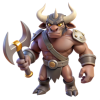 gorgeous unforgettable A menacing minotaur with a battle axe, NO BACKGROUND with Transparent Background. png