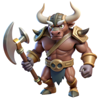 memorable tropical A menacing minotaur with a battle axe, NO BACKGROUND with Transparent Background. genuine png