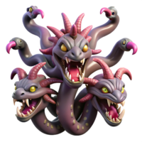 wonderful rustic A fearsome hydra with multiple heads, NO BACKGROUND with Transparent Background. museum quality png