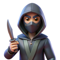 pristine tropical A mysterious, masked assassin holding a dagger, NO BACKGROUND with Transparent Background. high resolution png