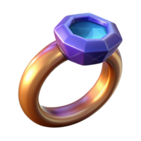 romantic fascinating A single, ancient, magical ring with a large gem, NO BACKGROUND with Transparent Background. 4K png