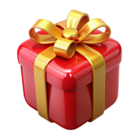 quintessential modern A shiny, red gift-wrapped present with a gold ribbon. NO BACKGROUND with Transparent Background. professional png