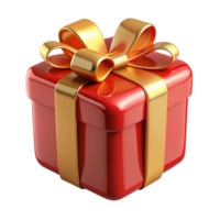 notable nordic A shiny, red gift-wrapped present with a gold ribbon. NO BACKGROUND with Transparent Background. studio quality png