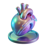 majestic playful gothic Holographic display of a human heart rotating. NO BACKGROUND with Transparent Background. flawless png