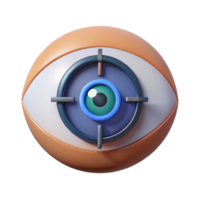stunning acclaimed A cyborg eye with a zoom lens and targeting reticle. NO BACKGROUND with Transparent Background. png